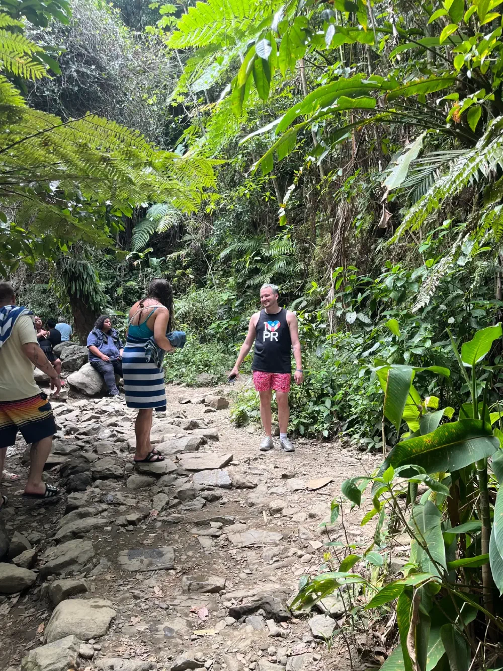Group exploring the rugged jungle trail