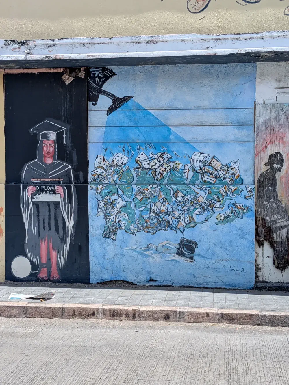 Diploma ghost — Hurricane Maria mural