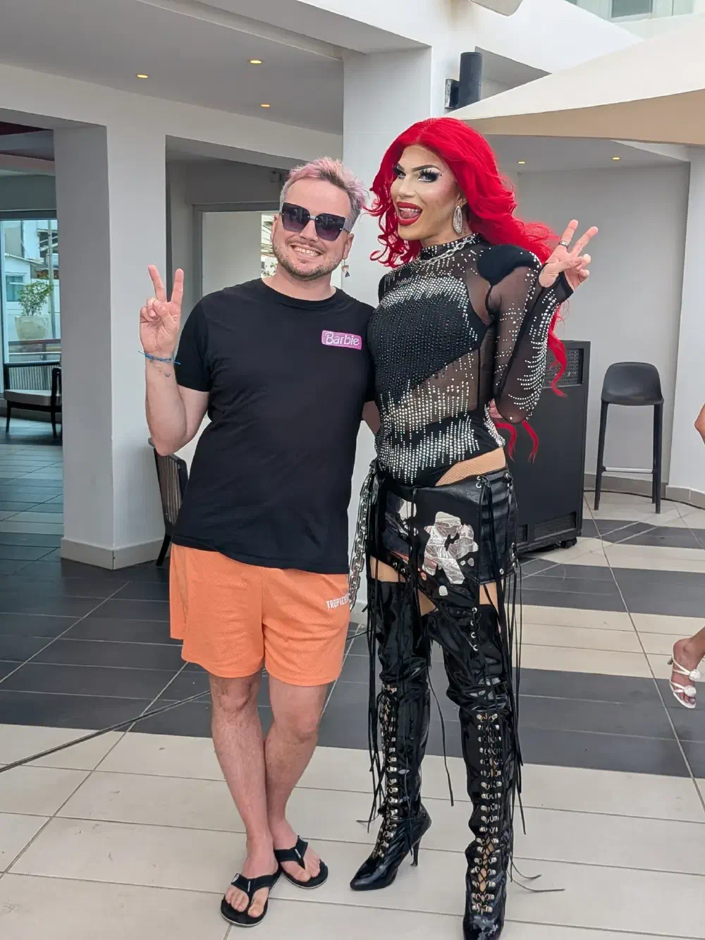 With a performer after the show