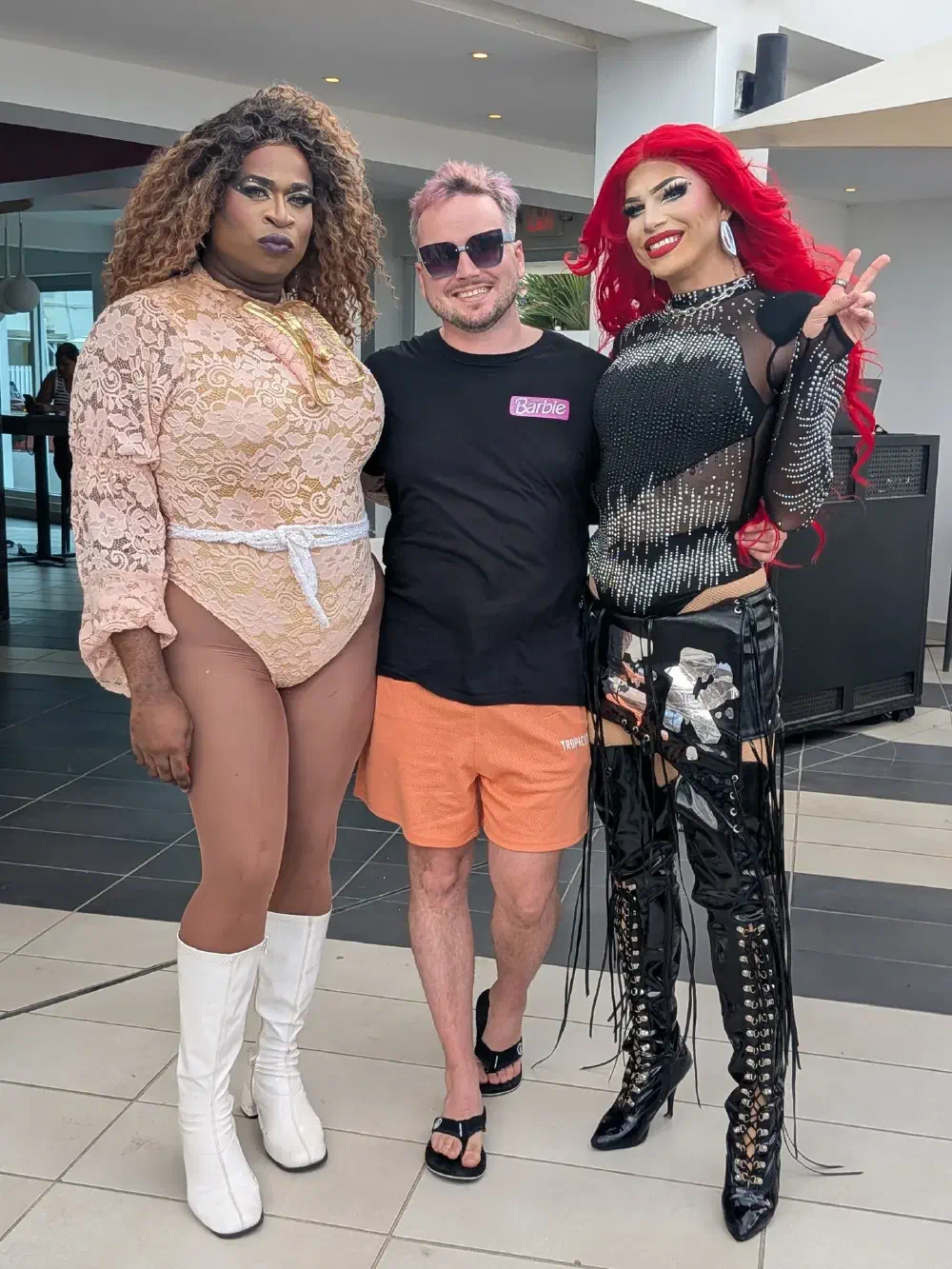 Group photo with two performers