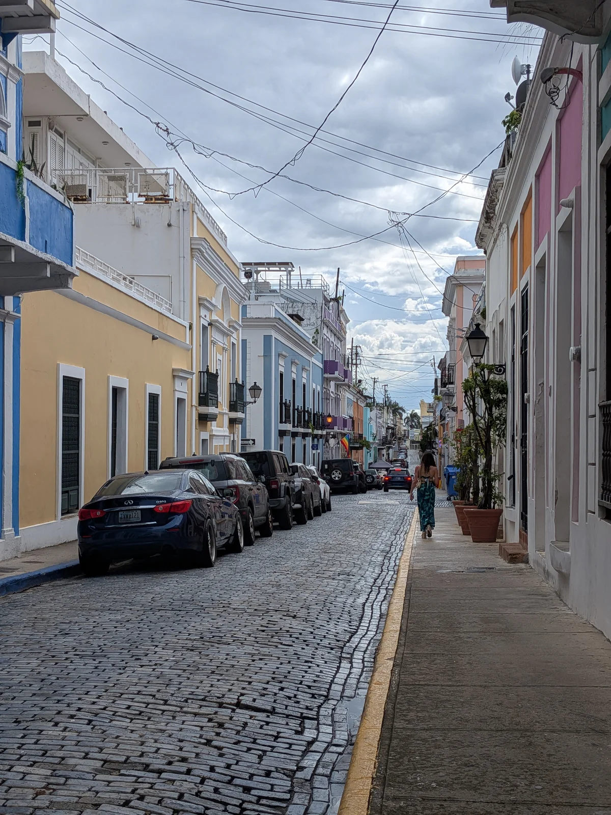 Old San Juan cobblestone street on the way to Tía María's